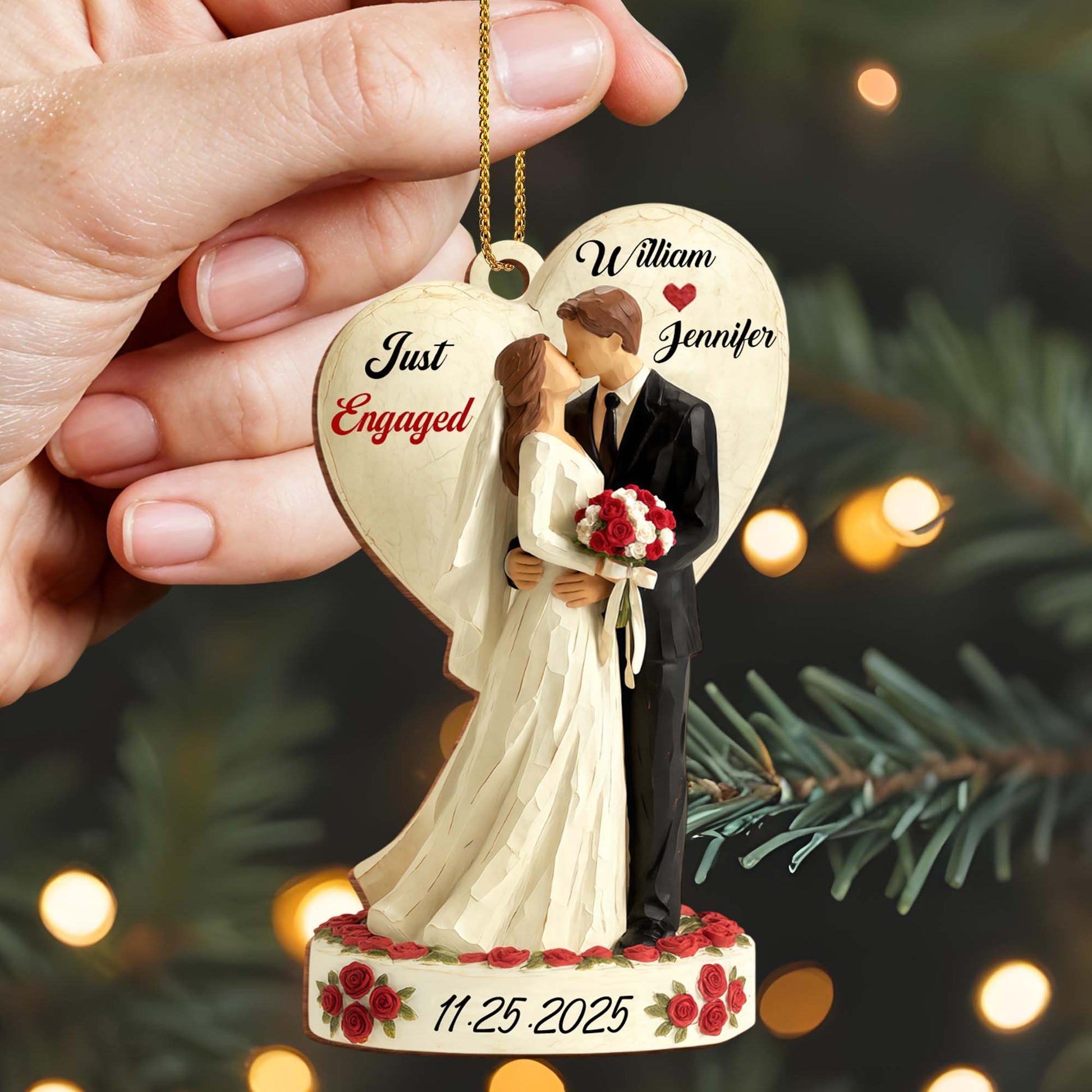 Just Engaged, Couple With Roses Ornament