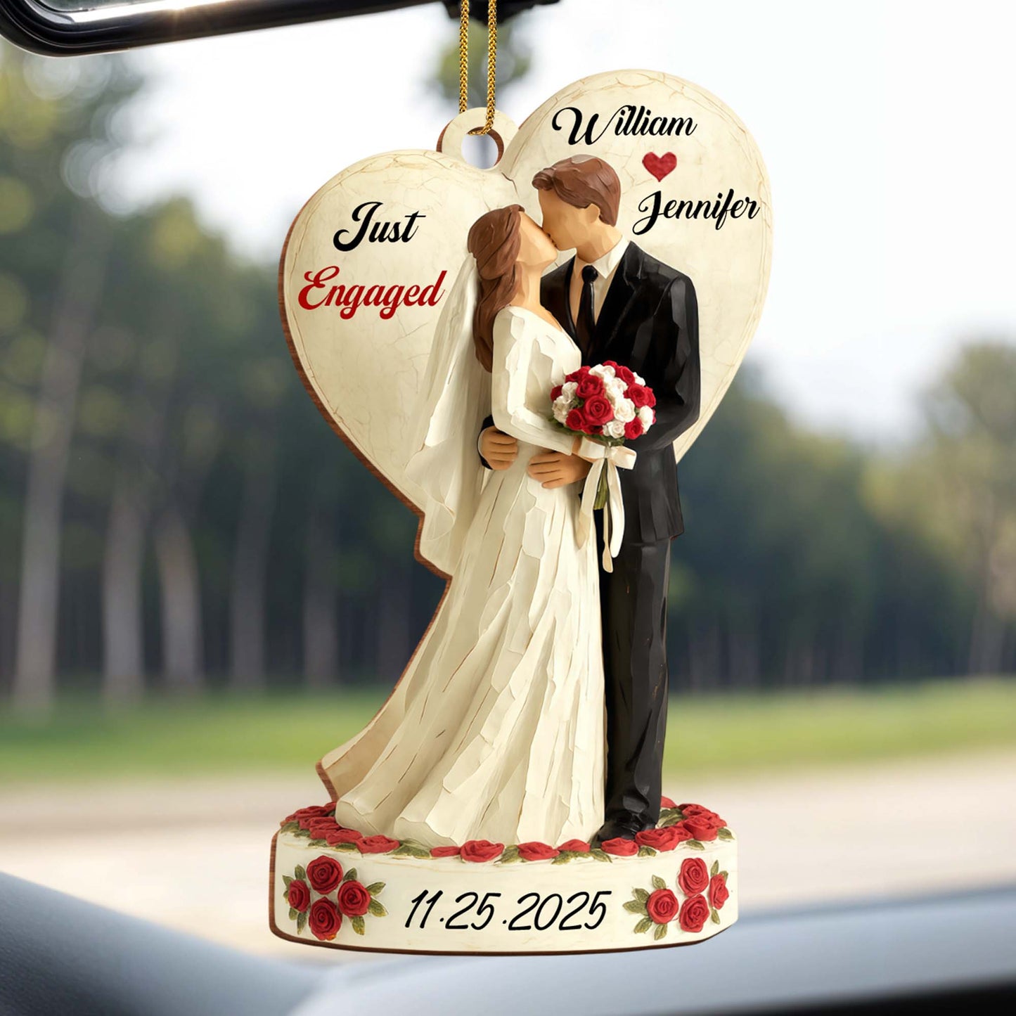 Just Engaged, Couple With Roses Ornament