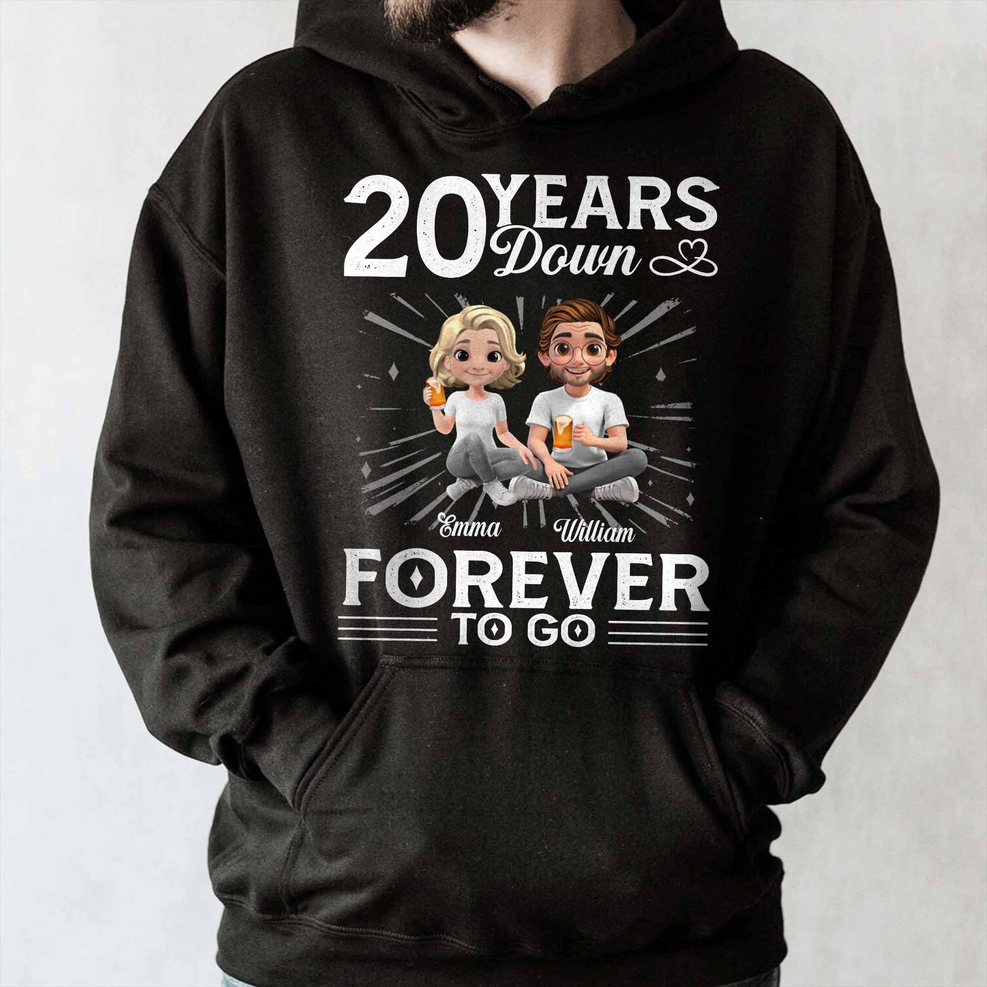 01 Year Down Forever To Go With Cartoon Couple