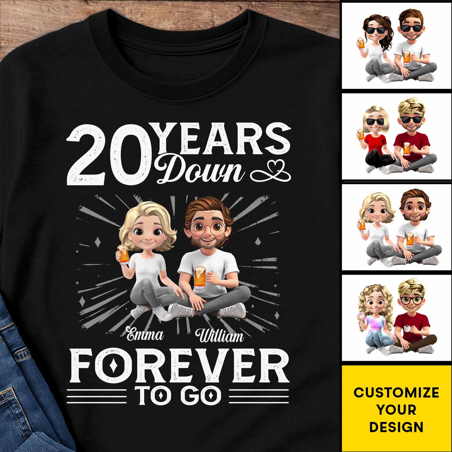 01 Year Down Forever To Go With Cartoon Couple