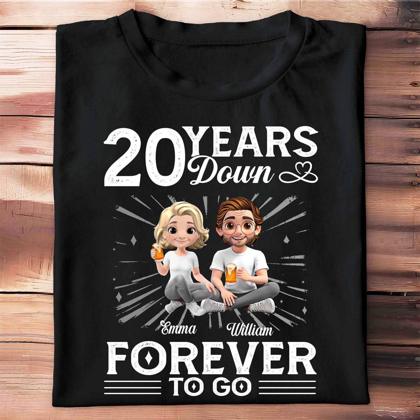 01 Year Down Forever To Go With Cartoon Couple