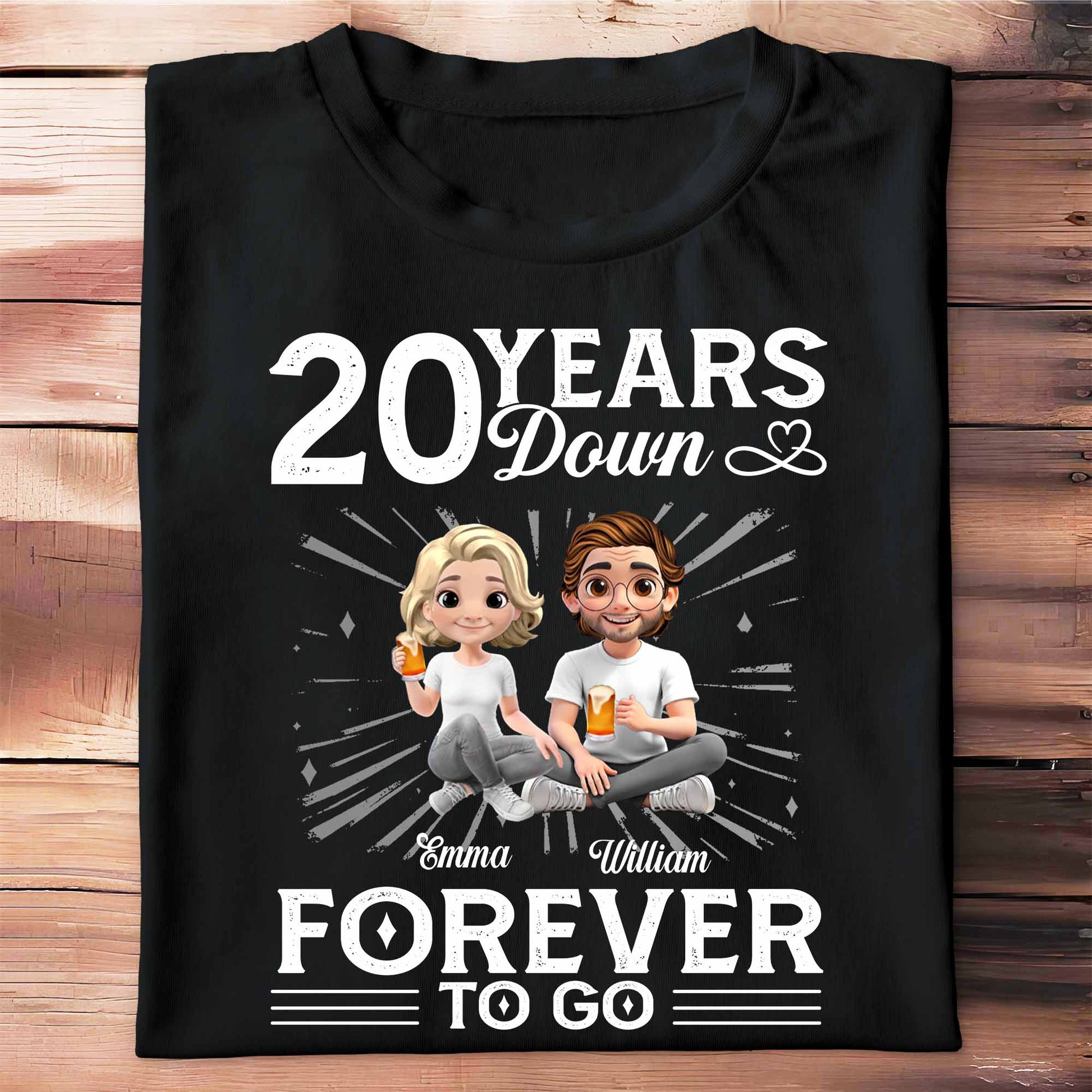 01 Year Down Forever To Go With Cartoon Couple