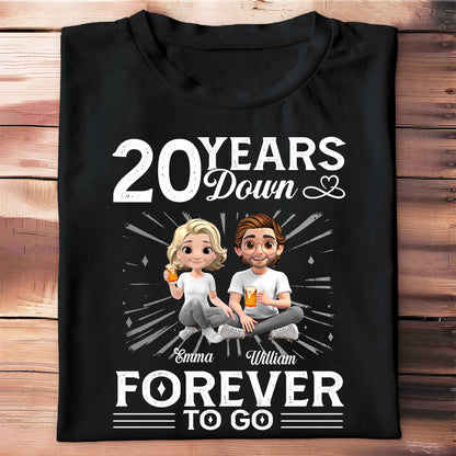 01 Year Down Forever To Go With Cartoon Couple