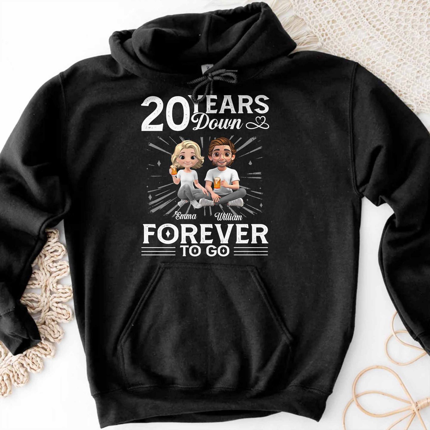 01 Year Down Forever To Go With Cartoon Couple