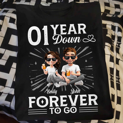 01 Year Down Forever To Go With Cartoon Couple