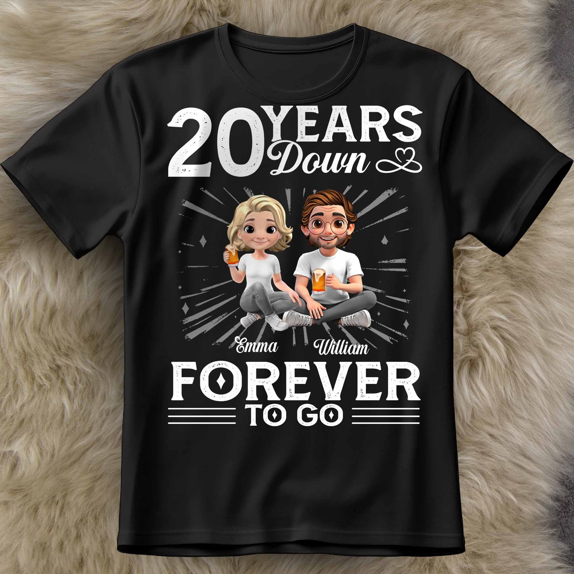 01 Year Down Forever To Go With Cartoon Couple