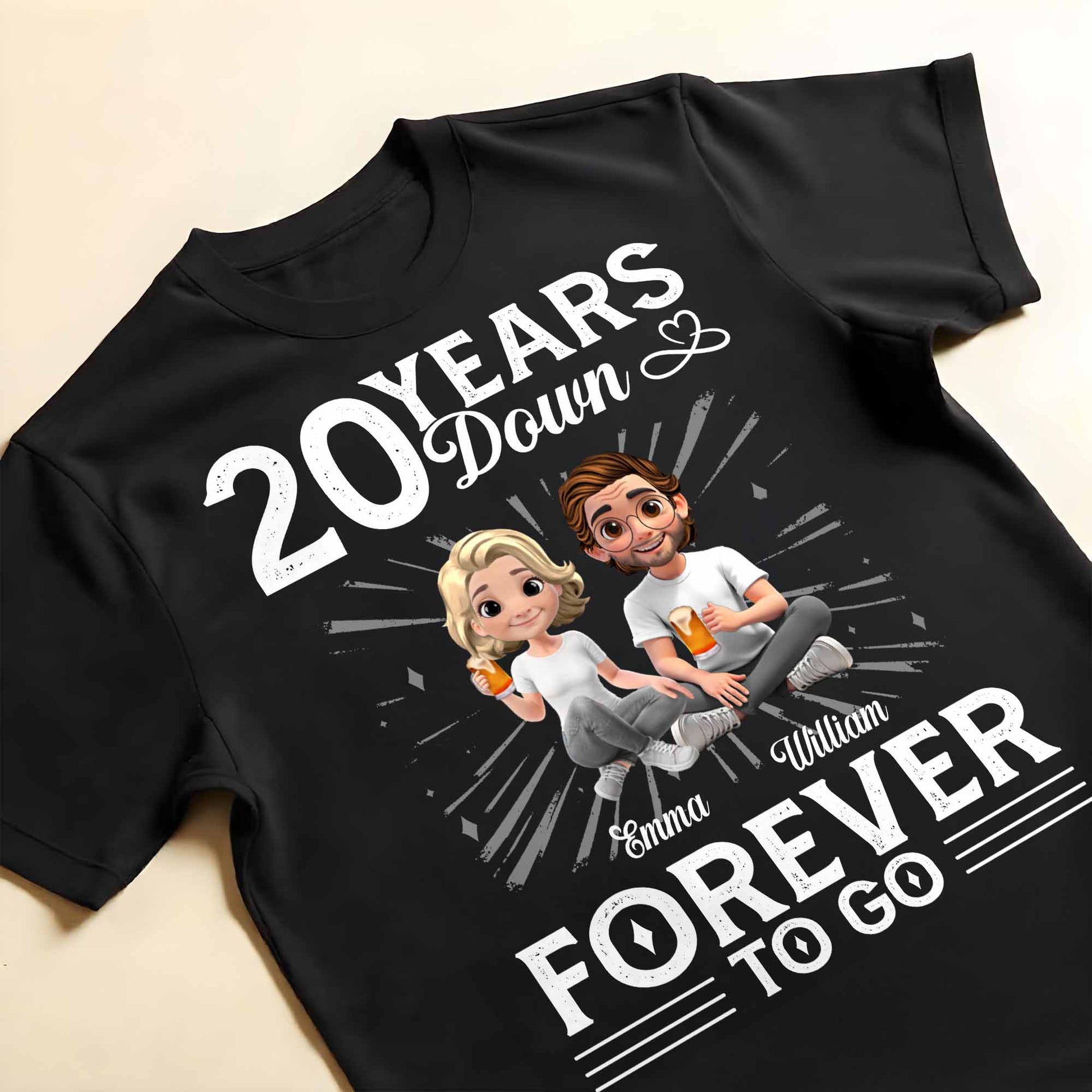 01 Year Down Forever To Go With Cartoon Couple