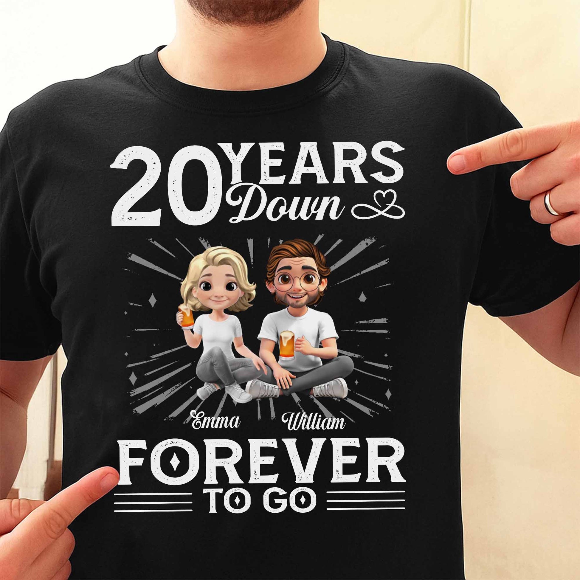 01 Year Down Forever To Go With Cartoon Couple