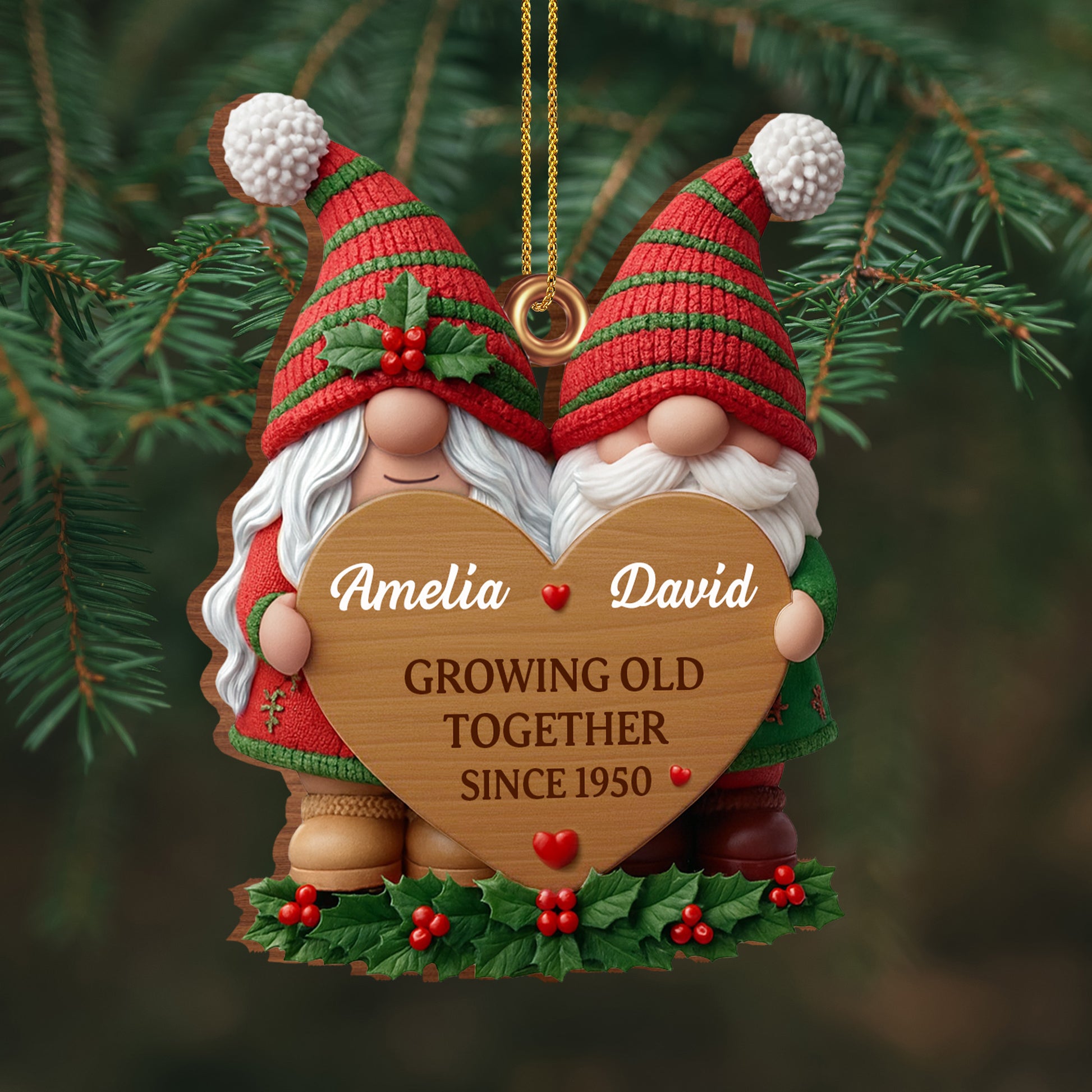 Growing Old Together, Gnomes Heart Christmas Ornament