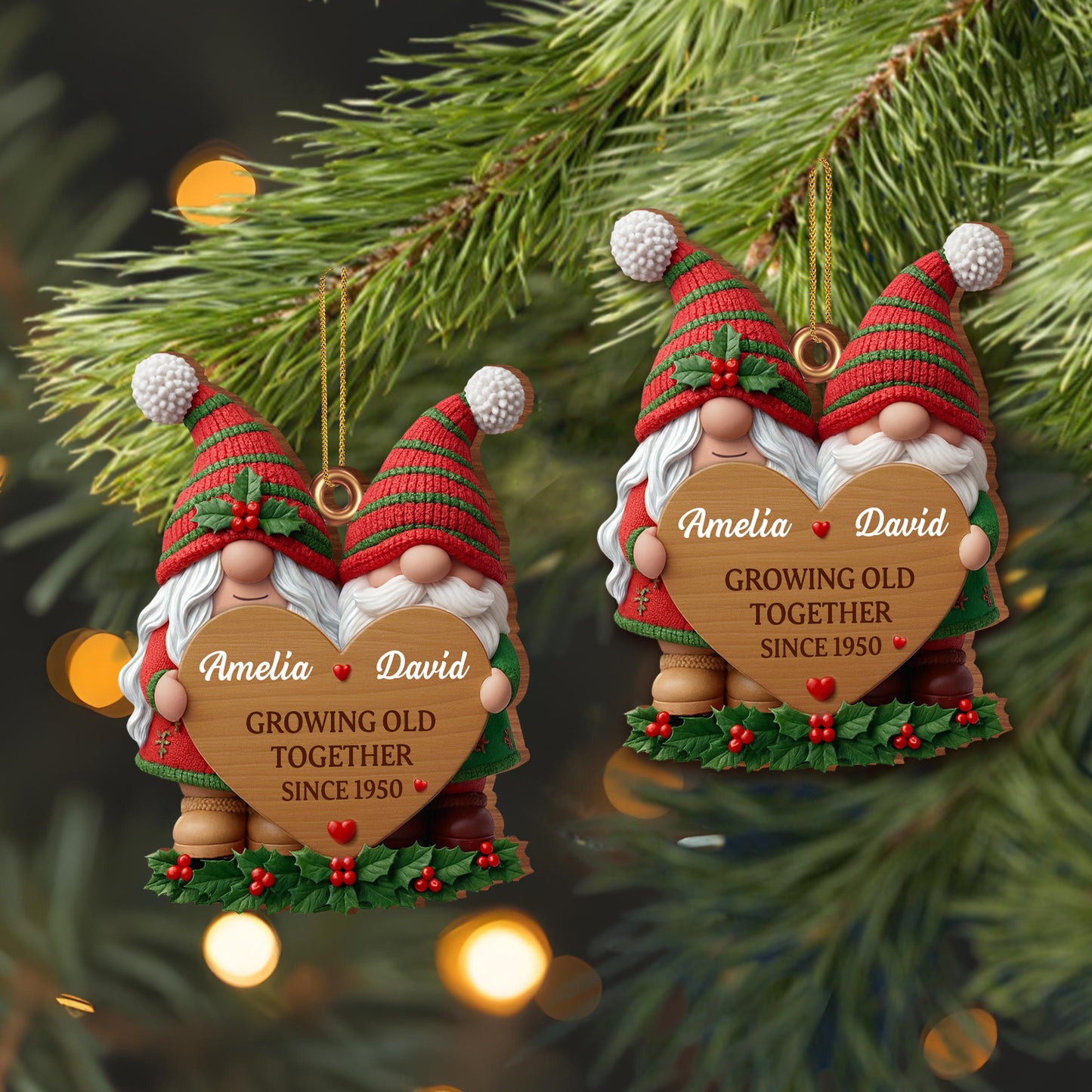 Growing Old Together, Gnomes Heart Christmas Ornament
