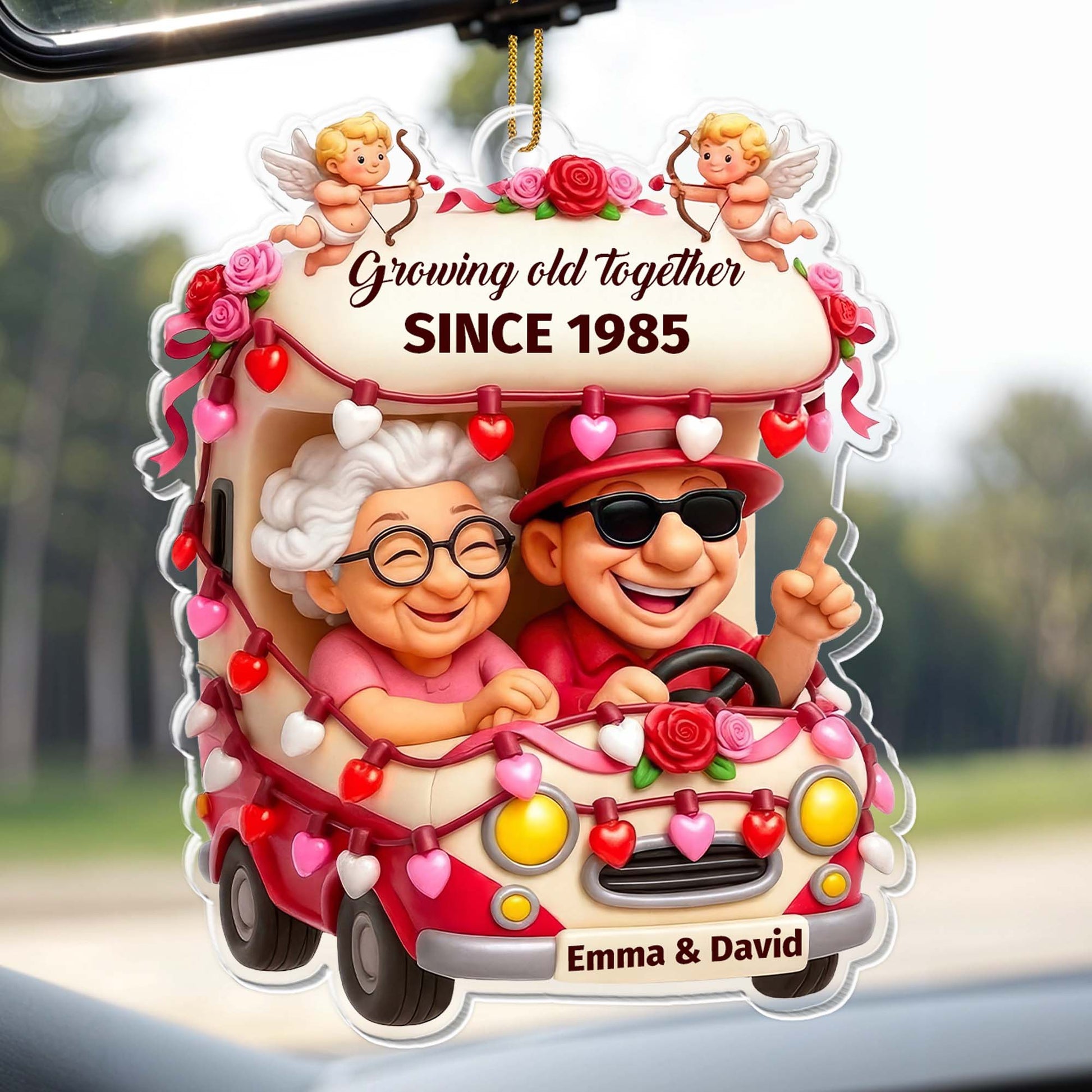 Growing Old Together, Car Filled With Roses And Hearts