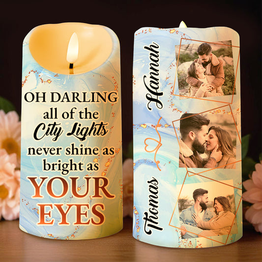 City Lights and Romantic Couple Custom LED Candle