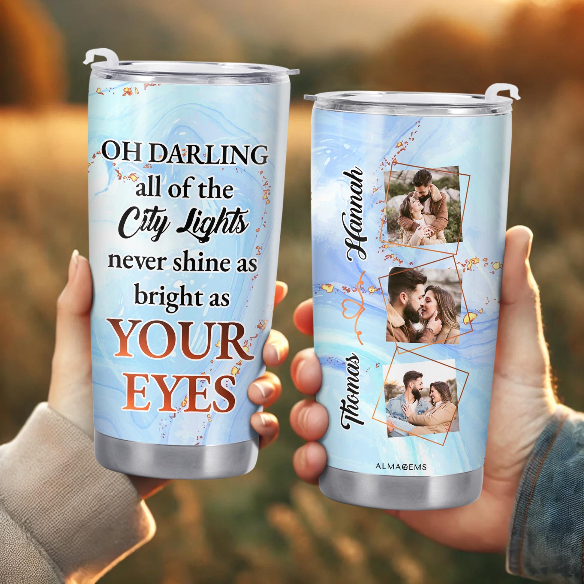 City Lights Shine Bright As Your Eyes Tumbler With Personal Photos