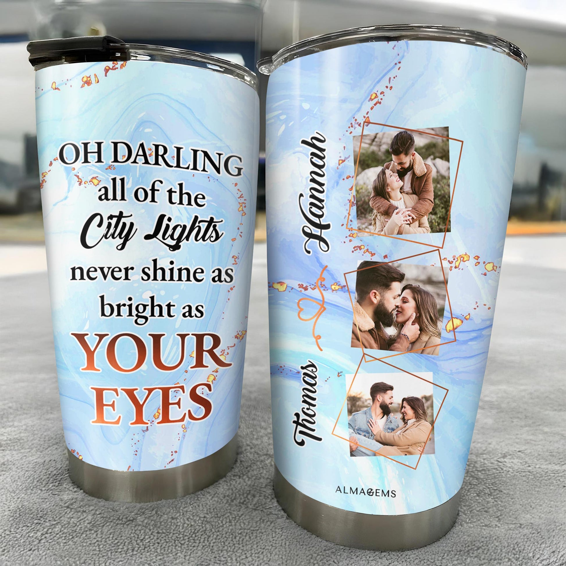 City Lights Shine Bright As Your Eyes Tumbler With Personal Photos