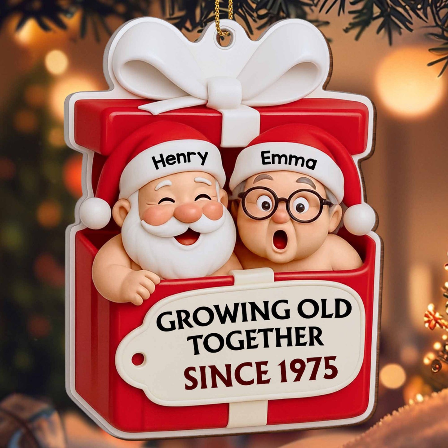Growing Old Together, Santa Claus And Sleigh - Personalized Custom Wood Ornament, Custom Shaped - CPL1045_WDO