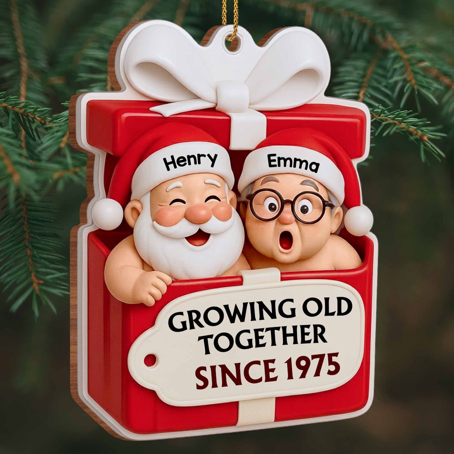 Growing Old Together, Santa Claus And Sleigh - Personalized Custom Wood Ornament, Custom Shaped - CPL1045_WDO