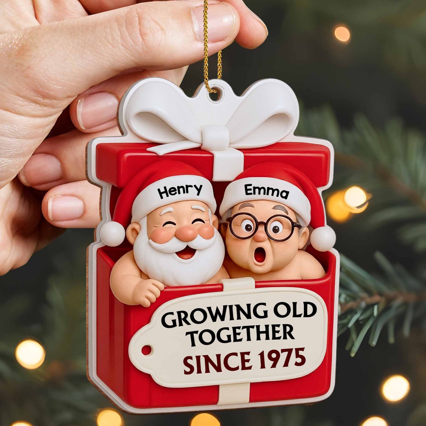 Growing Old Together, Santa Claus And Sleigh - Personalized Custom Wood Ornament, Custom Shaped - CPL1045_WDO