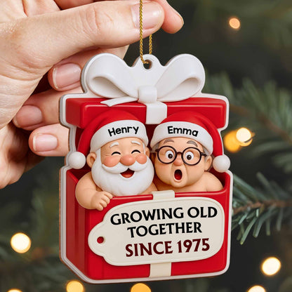Growing Old Together, Santa Claus And Sleigh - Personalized Custom Wood Ornament, Custom Shaped - CPL1045_WDO