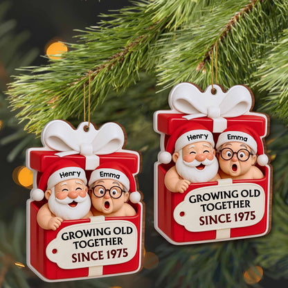 Growing Old Together, Santa Claus And Sleigh - Personalized Custom Wood Ornament, Custom Shaped - CPL1045_WDO