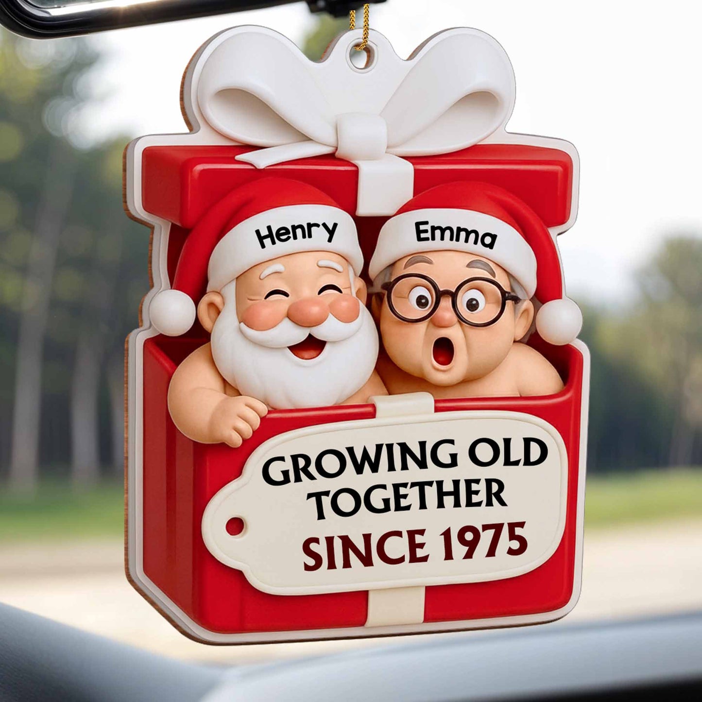Growing Old Together, Santa Claus And Sleigh - Personalized Custom Wood Ornament, Custom Shaped - CPL1045_WDO