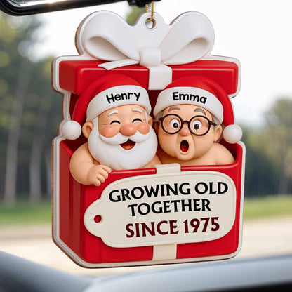 Growing Old Together, Santa Claus And Sleigh - Personalized Custom Wood Ornament, Custom Shaped - CPL1045_WDO