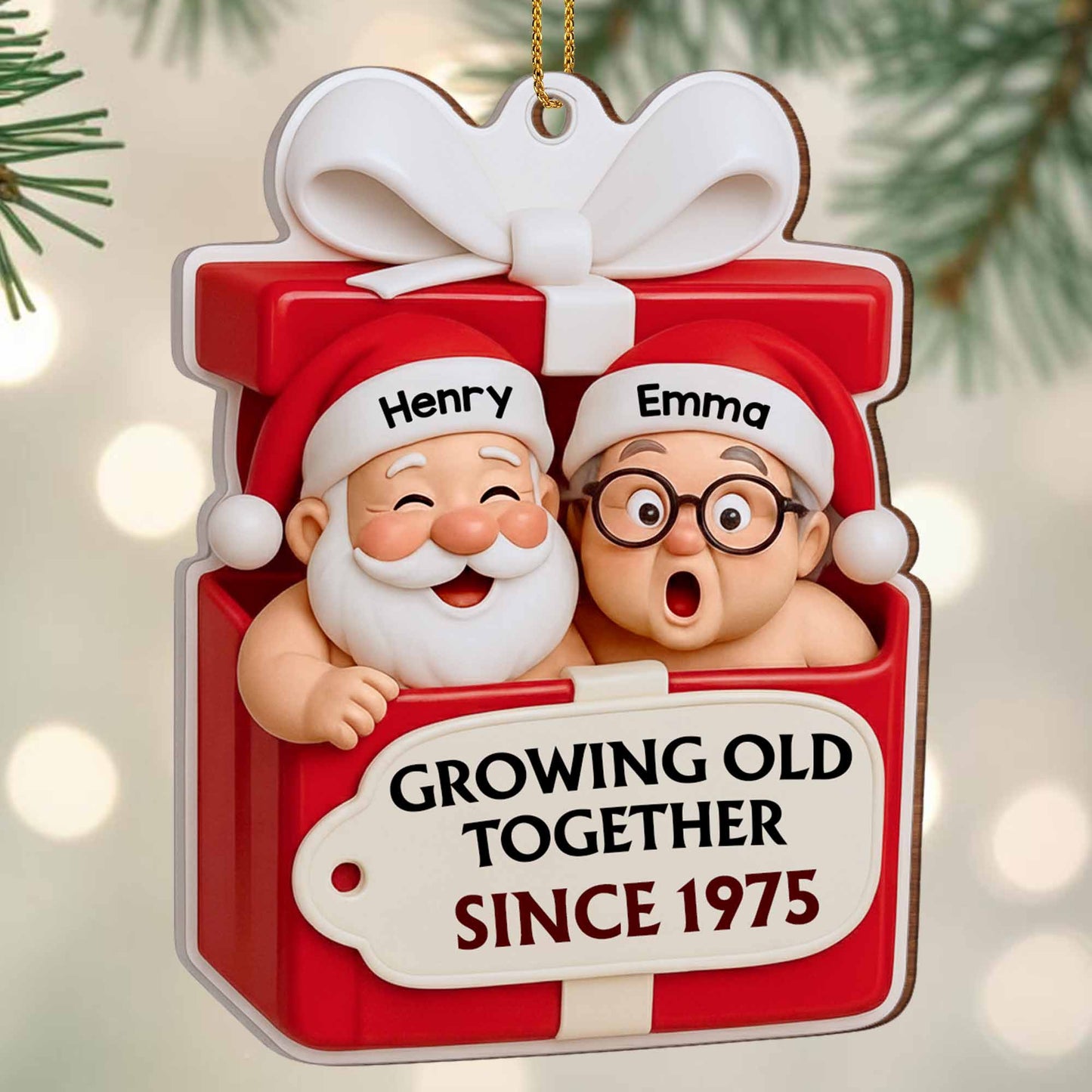 Growing Old Together, Santa Claus And Sleigh - Personalized Custom Wood Ornament, Custom Shaped - CPL1045_WDO