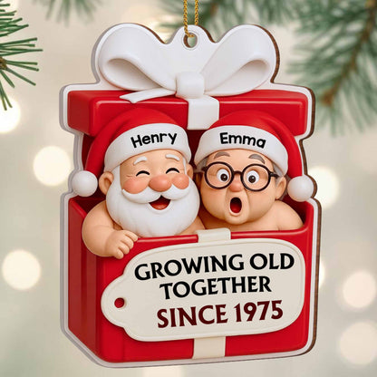 Growing Old Together, Santa Claus And Sleigh - Personalized Custom Wood Ornament, Custom Shaped - CPL1045_WDO