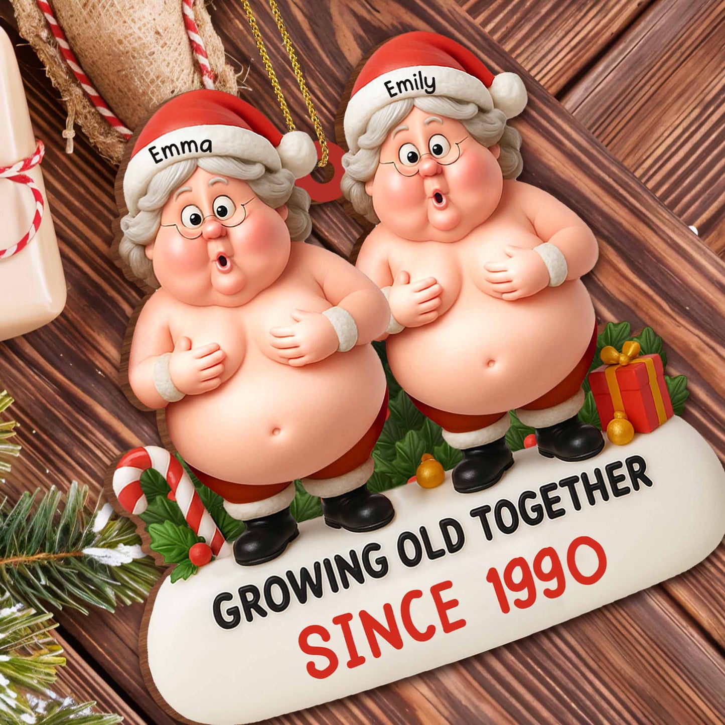 Growing Old Together, Santa Hats, Elderly Couple