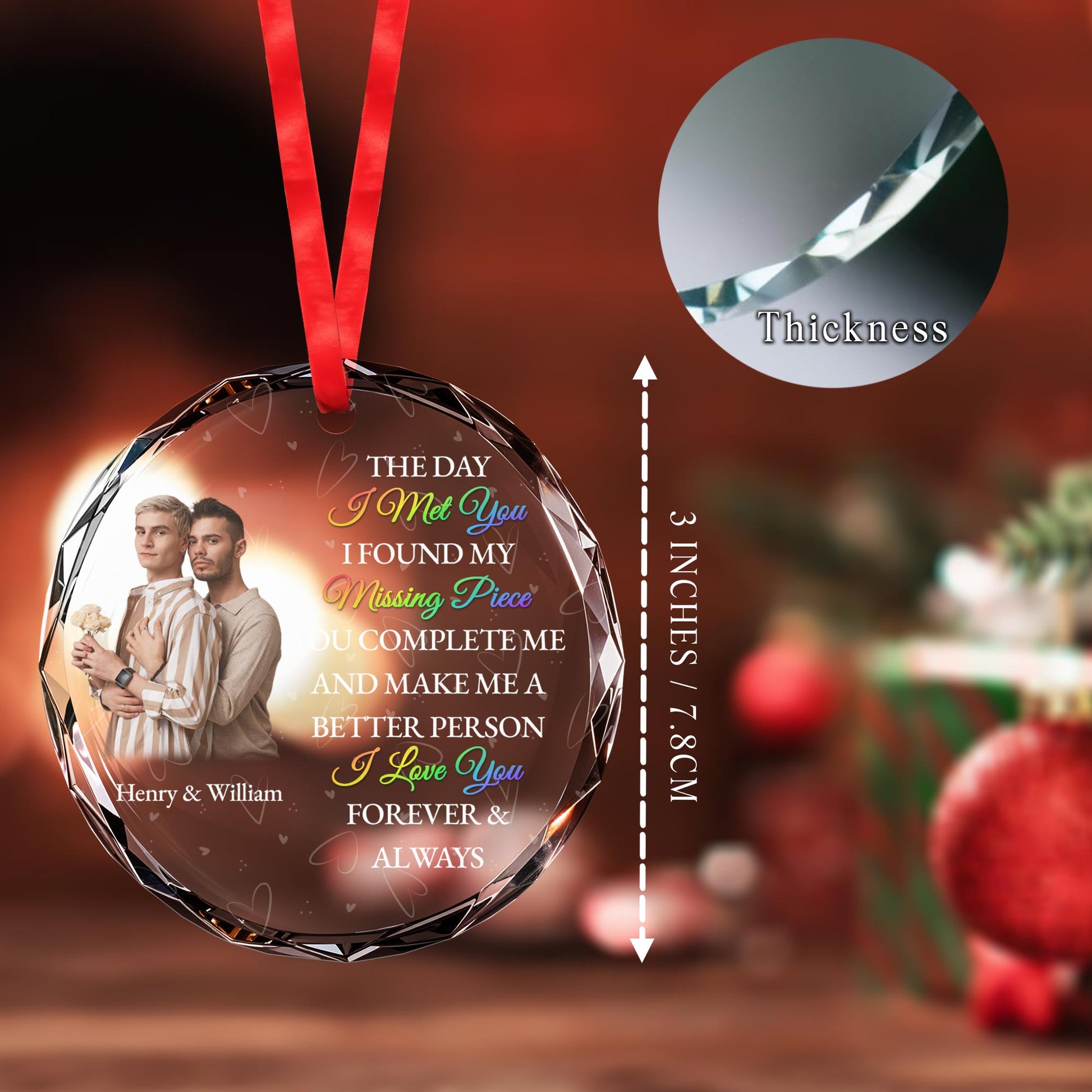 The Day I Met You Missing Piece Love Forever Glass Ornament
