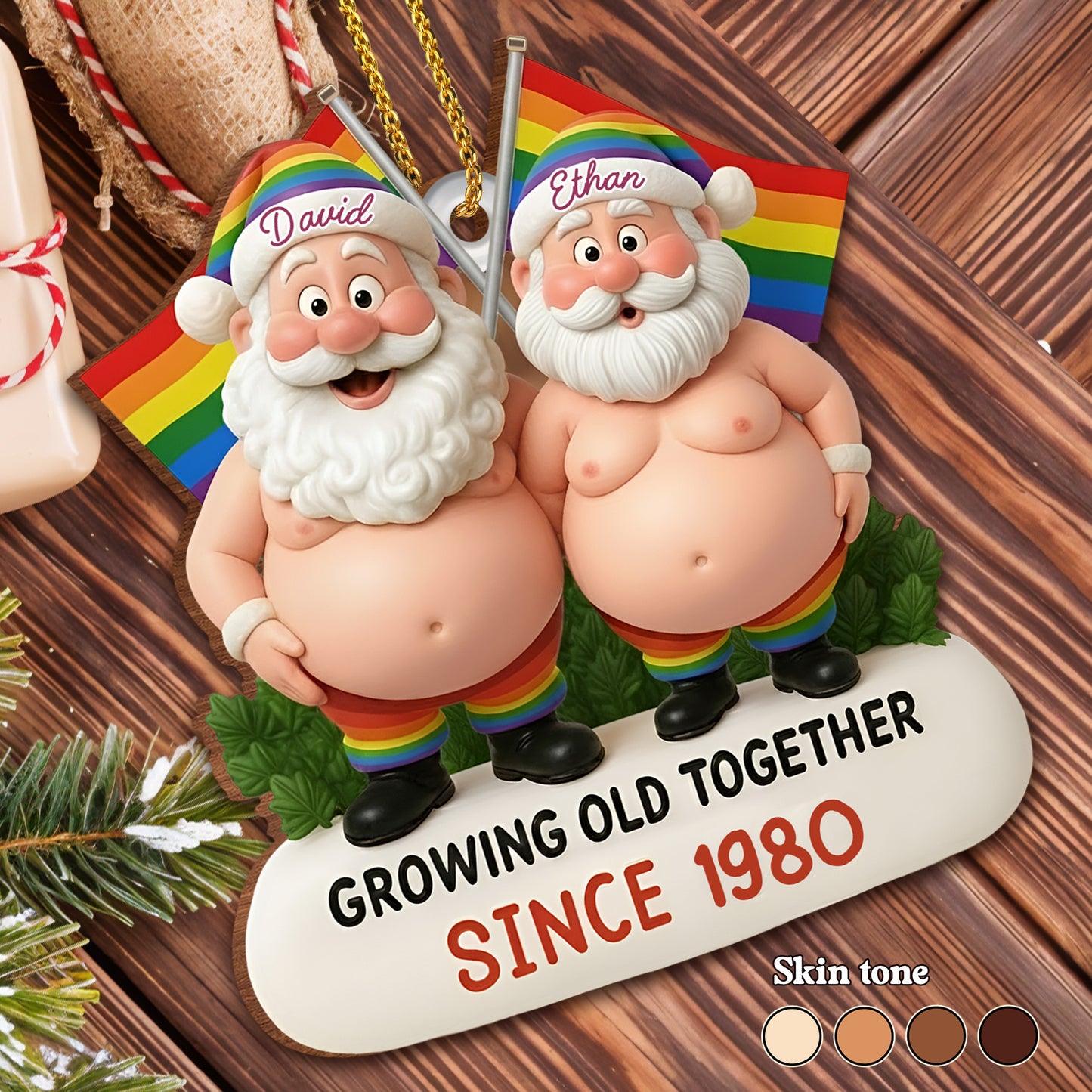 Growing Old Together, Santa Hats And Rainbow Flag
