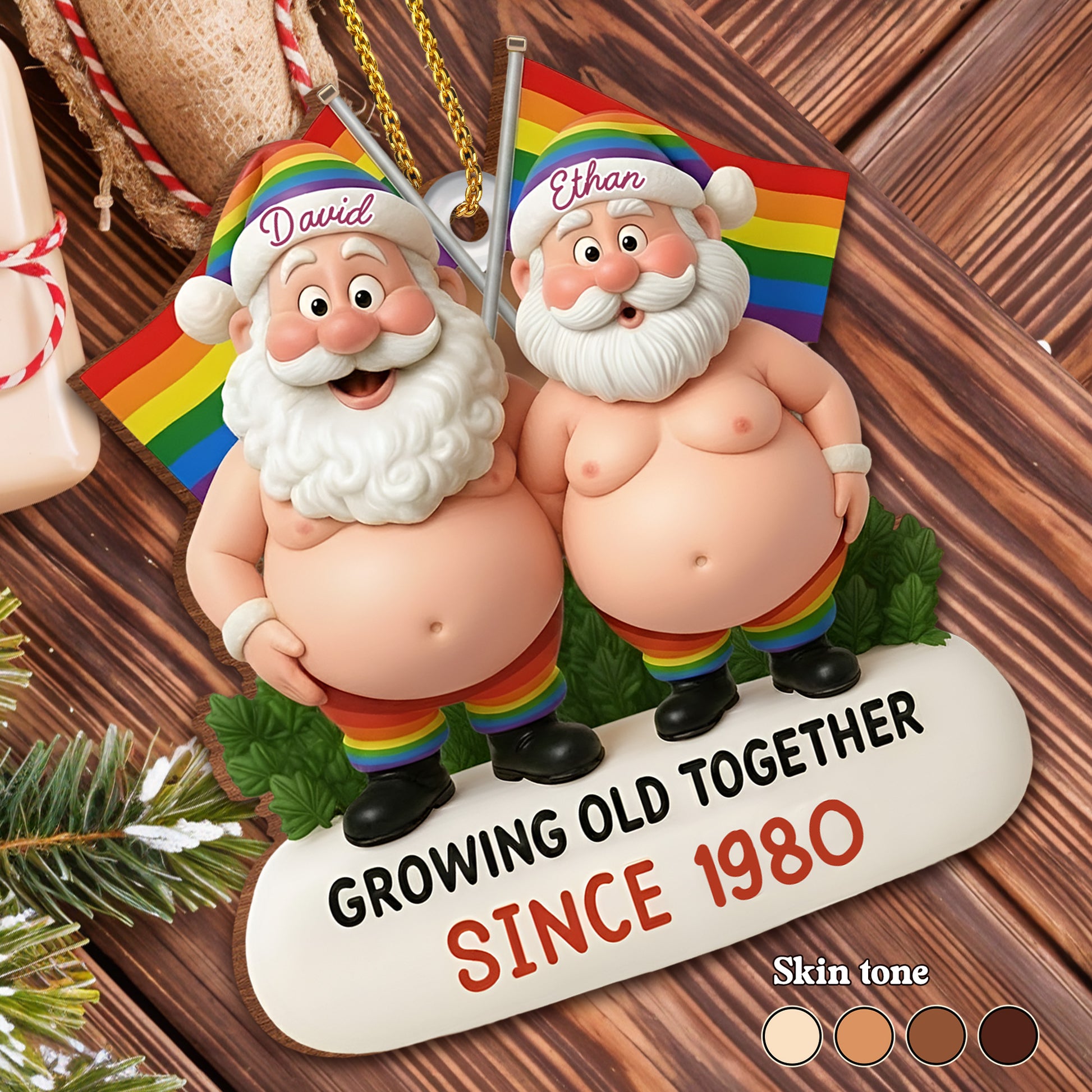 Growing Old Together, Santa Hats And Rainbow Flag