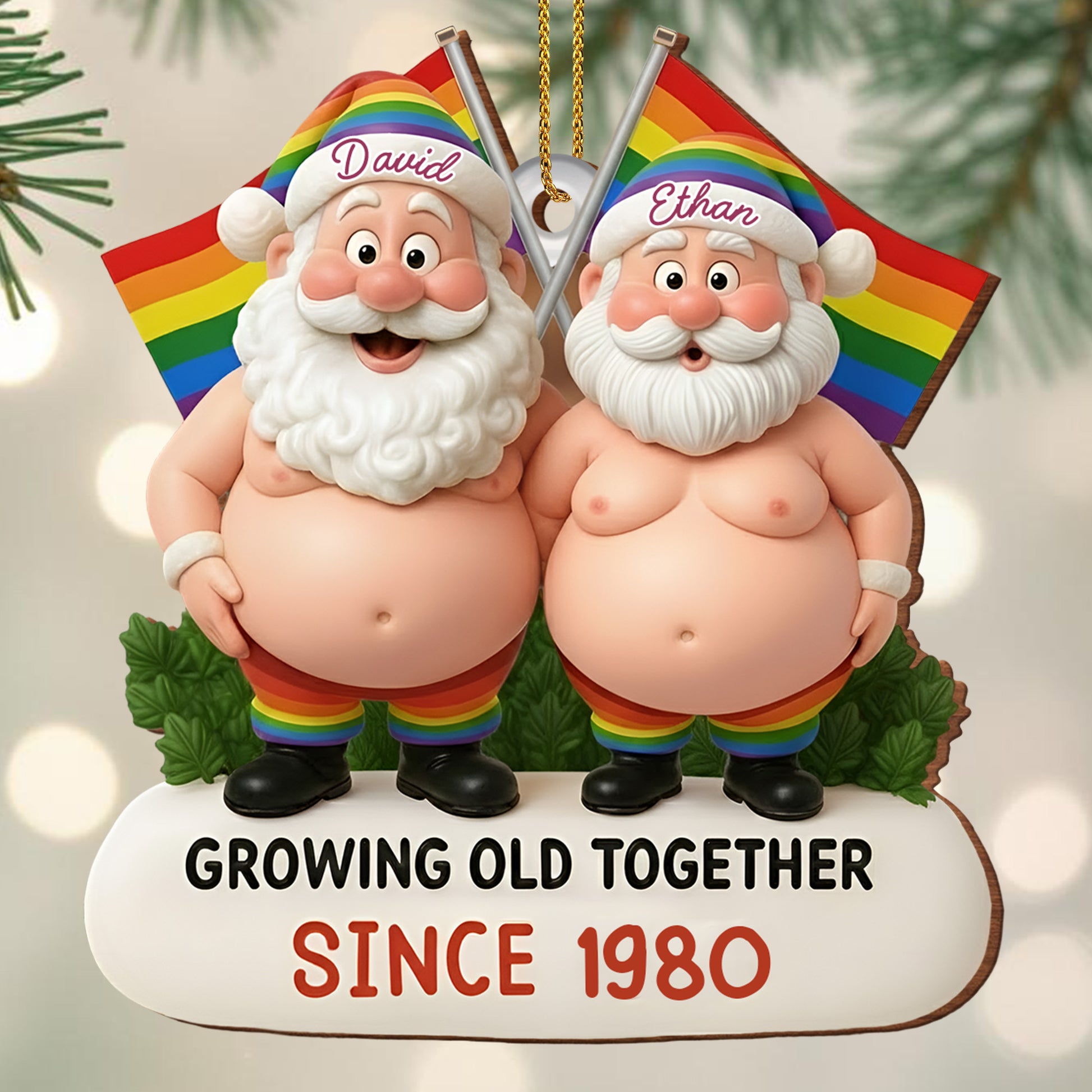 Growing Old Together, Santa Hats And Rainbow Flag
