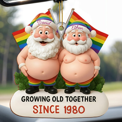 Growing Old Together, Santa Hats And Rainbow Flag