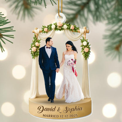 Celebrate Your Love With Wedding Arch And Roses - Personalized Custom Acrylic Ornament, Christmas Gift - CPL1066_ACO