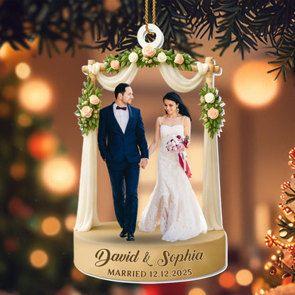 Celebrate Your Love With Wedding Arch And Roses - Personalized Custom Acrylic Ornament, Christmas Gift - CPL1066_ACO