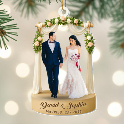 Celebrate Your Love With Wedding Arch And Roses - Personalized Custom Acrylic Ornament, Christmas Gift - CPL1066_ACO