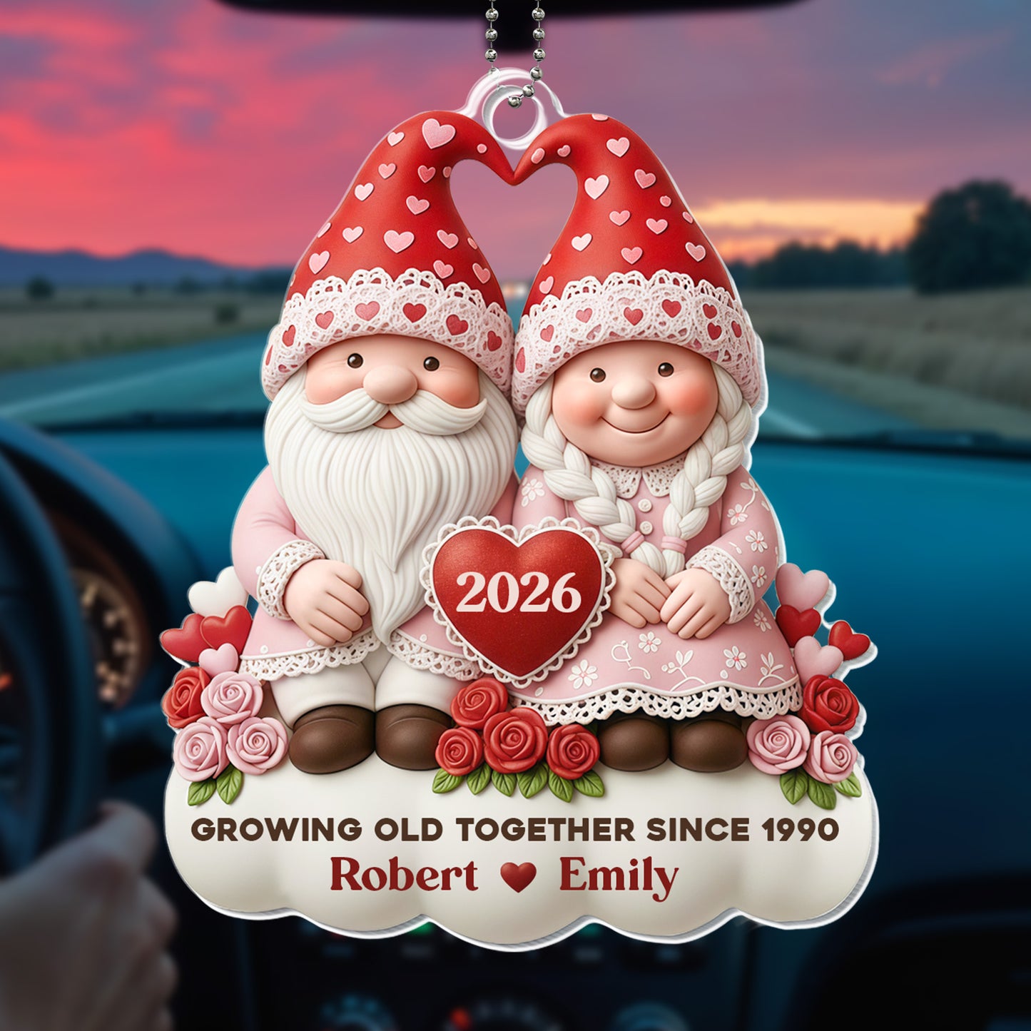 Growing Old Together Since, Gnome Couple With Hearts