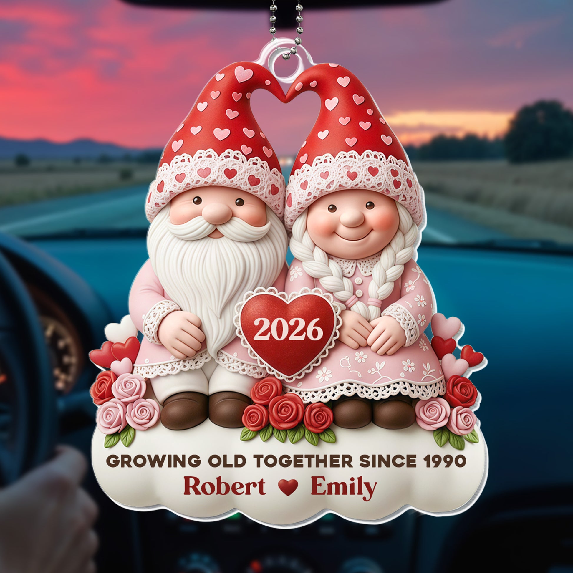 Growing Old Together Since, Gnome Couple With Hearts