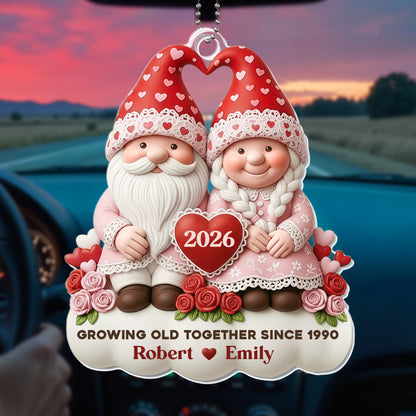 Growing Old Together Since, Gnome Couple With Hearts