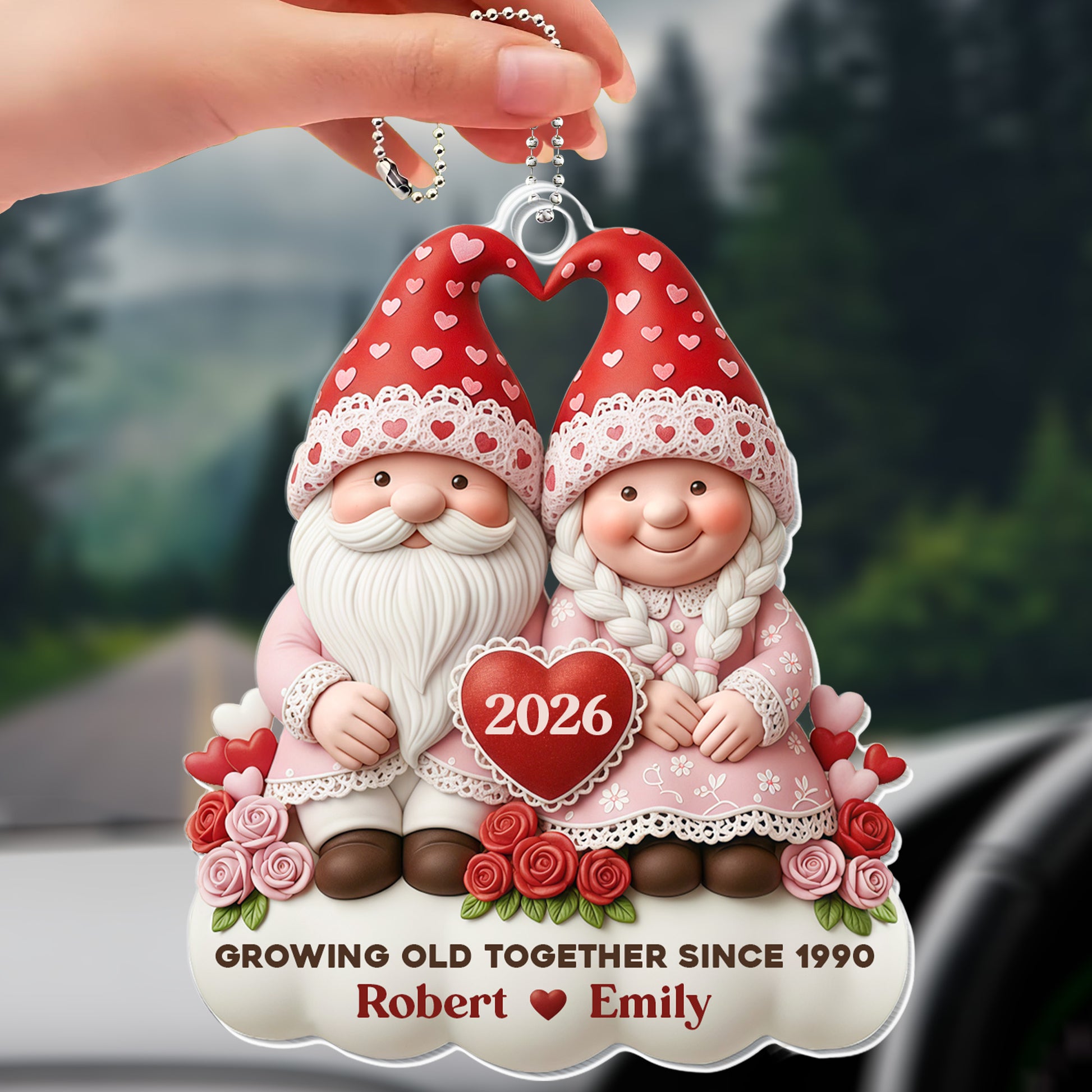 Growing Old Together Since, Gnome Couple With Hearts
