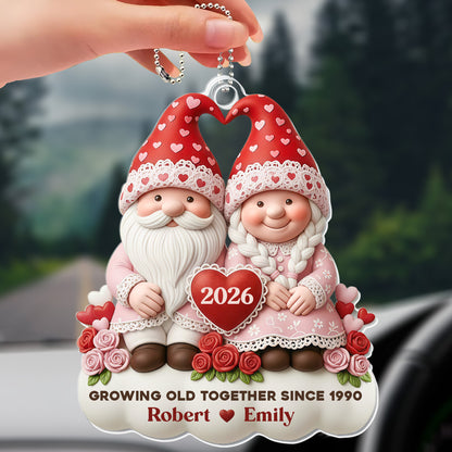Growing Old Together Since, Gnome Couple With Hearts