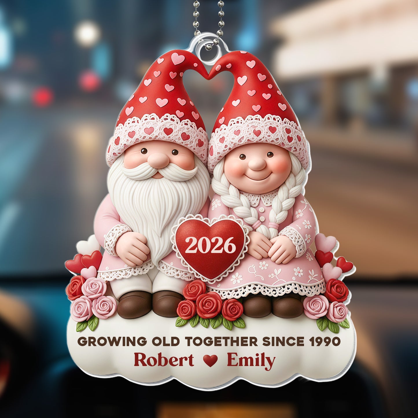Growing Old Together Since, Gnome Couple With Hearts
