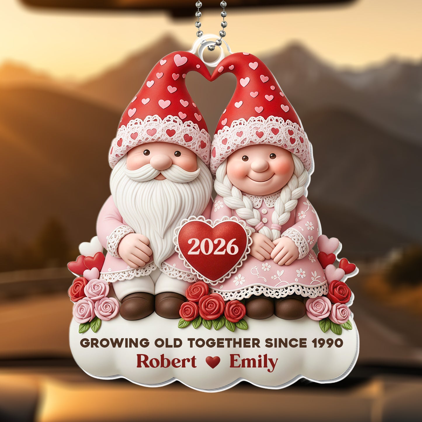 Growing Old Together Since, Gnome Couple With Hearts