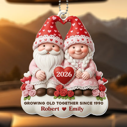 Growing Old Together Since, Gnome Couple With Hearts