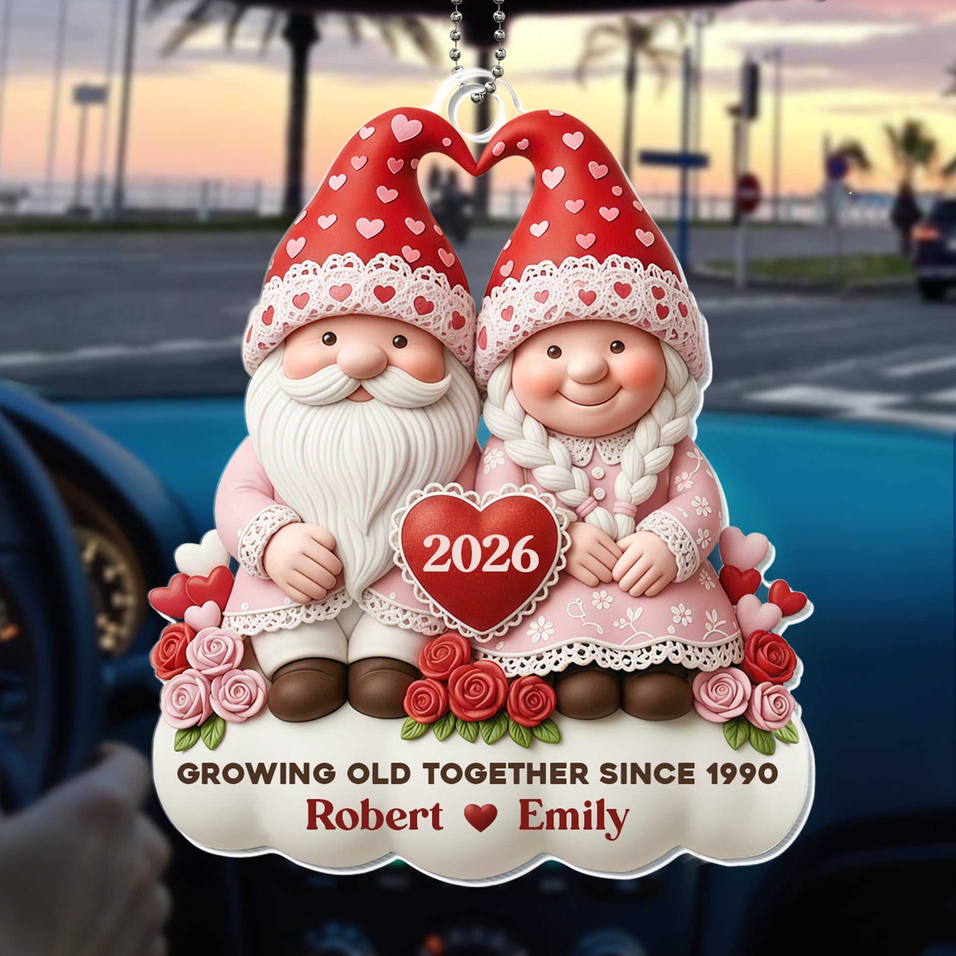 Growing Old Together Since, Gnome Couple With Hearts