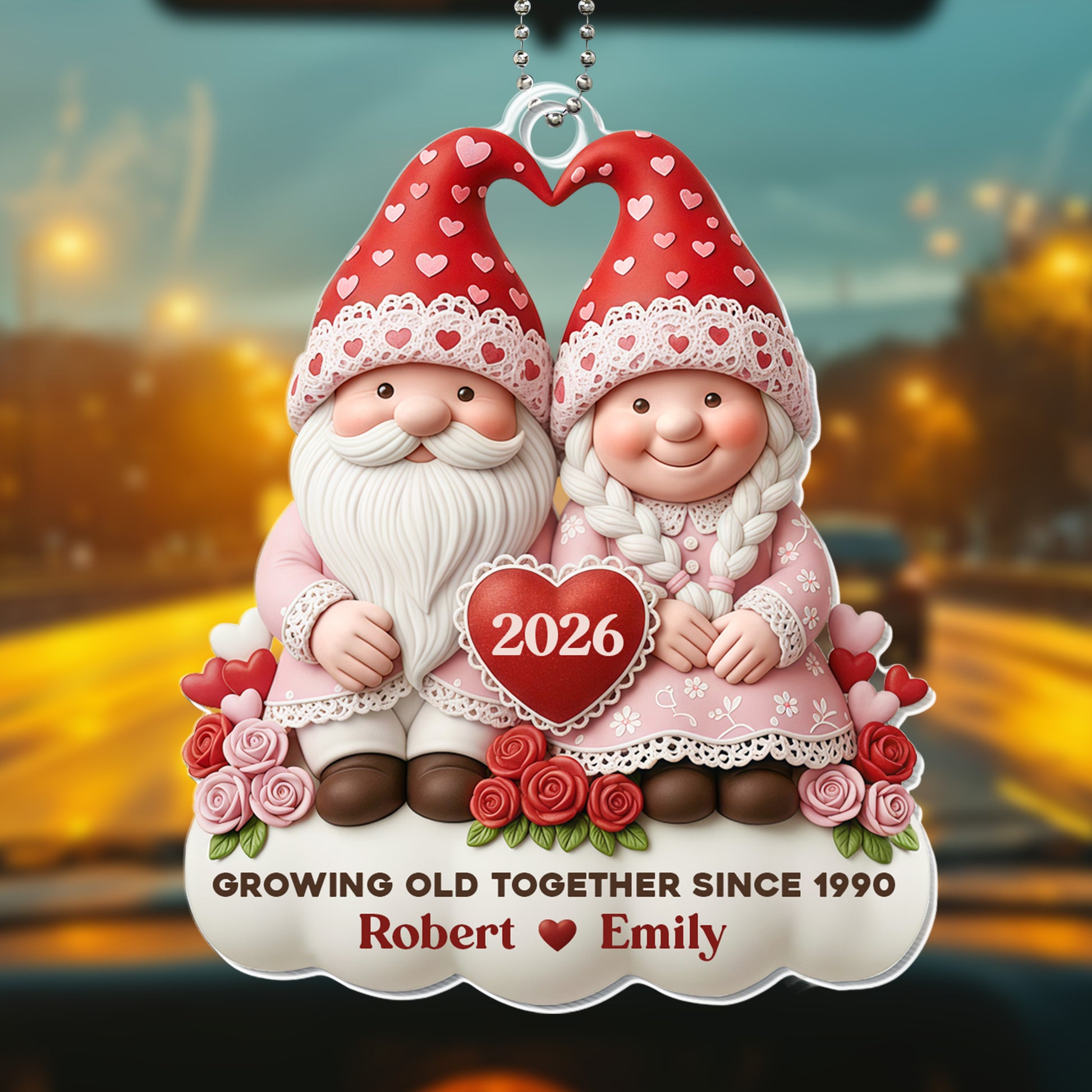 Growing Old Together Since, Gnome Couple With Hearts