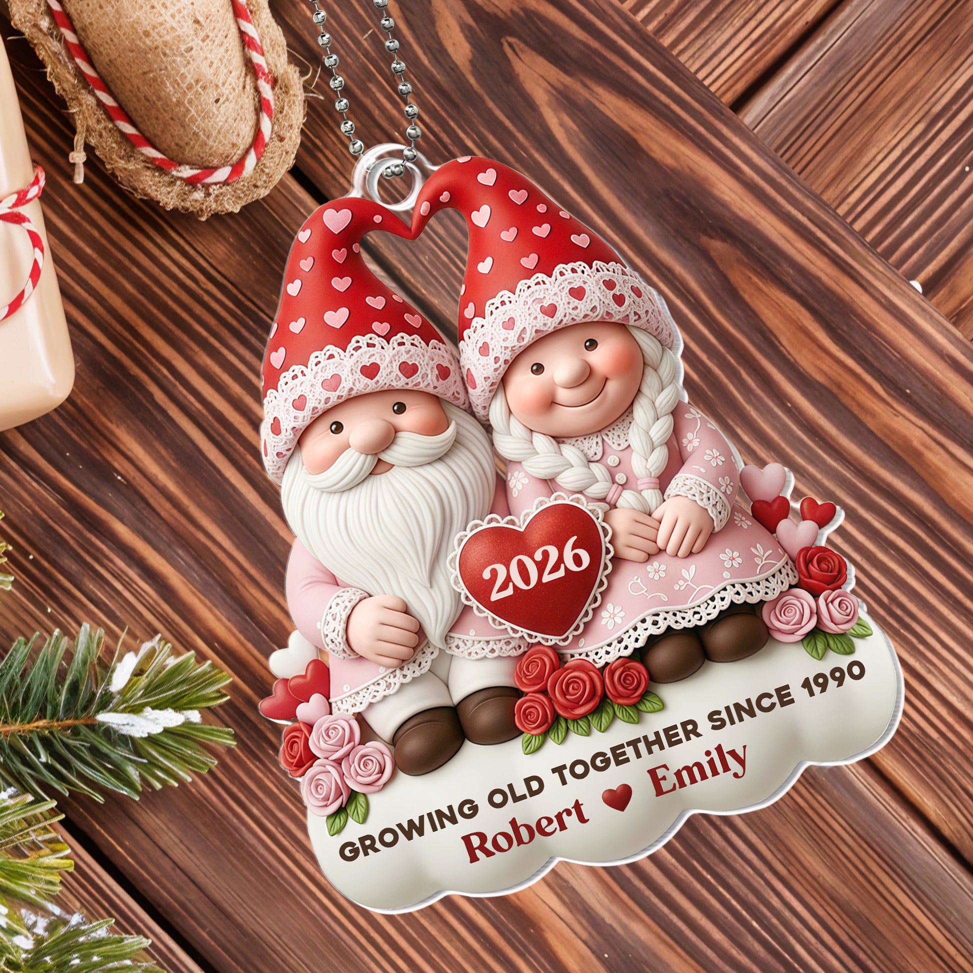 Growing Old Together Since, Gnome Couple With Hearts
