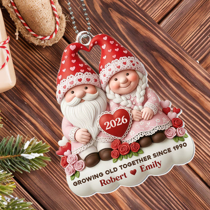 Growing Old Together Since, Gnome Couple With Hearts
