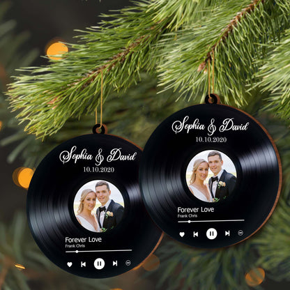 Forever Love Vinyl Record Wedding Ornament - Personalized Custom Wood Ornament, Custom Shaped - CPL110_WDO
