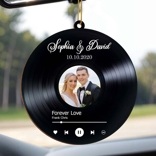 Forever Love Vinyl Record Wedding Ornament - Personalized Custom Wood Ornament, Custom Shaped - CPL110_WDO